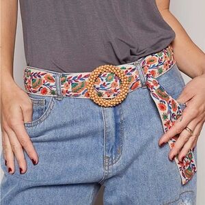 POL Colorful Floral Belt with Beaded Buckle